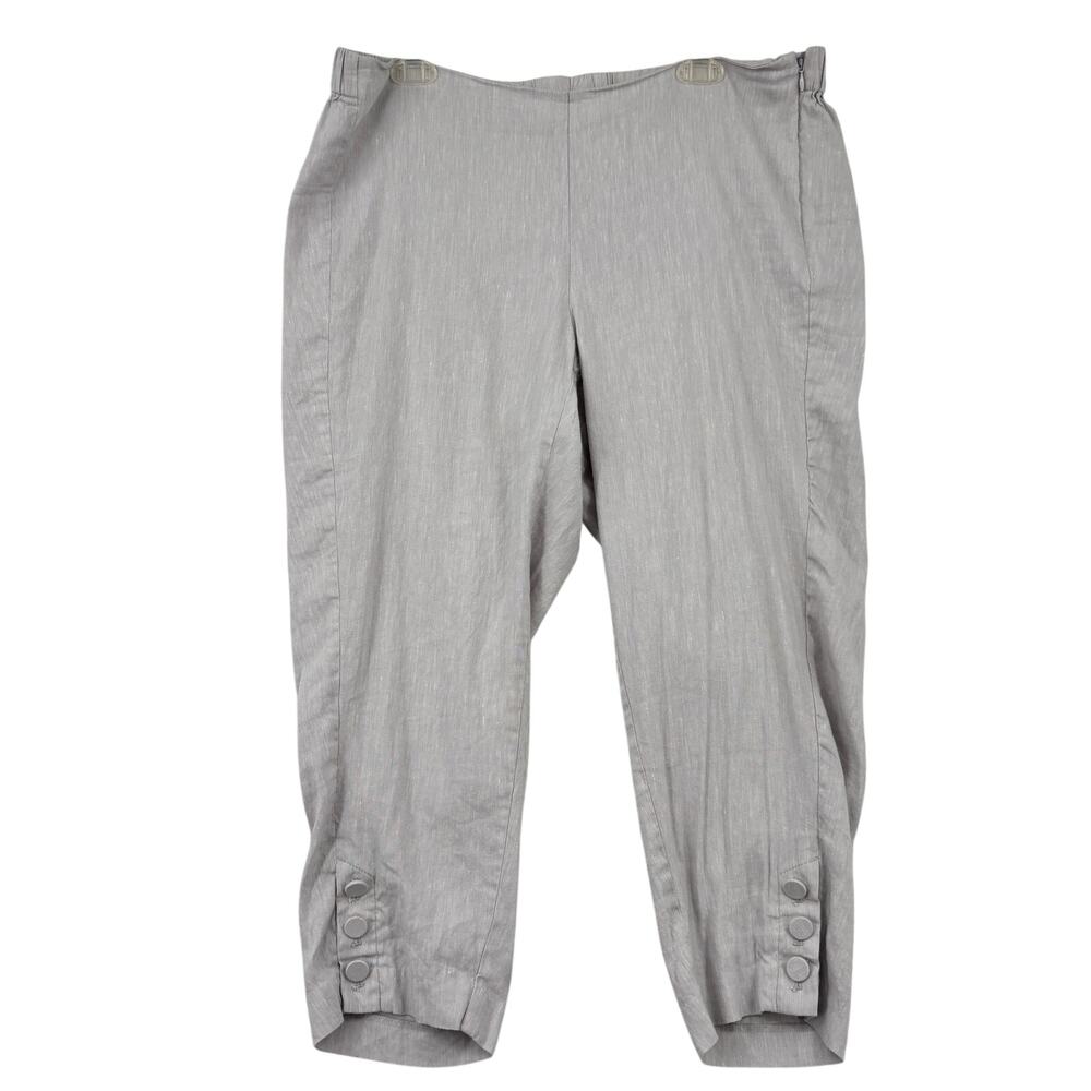 J Jill Capri Pant Size XL Petite Gray Linen Stretch Side Zip Button Hem Mid Rise